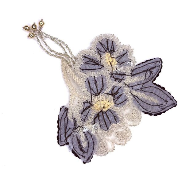 Black & Silver Beaded Sequin Floral Appliqué Patch with Dangles – 6.5” - Picture 4 of 10